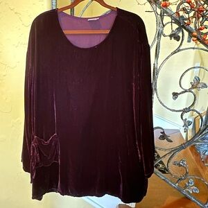 Velvet Long Sleeve Scoop Neck Top - Deep Burgundy